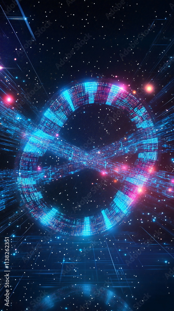 Obraz premium Artificial intelligence and digital universe visualization showcasing advanced technology in a cosmic background