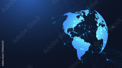 Global network connection concept. Big data visualization. Social network communication in the global computer networks. Internet technology. Business. Science. Vector illustration