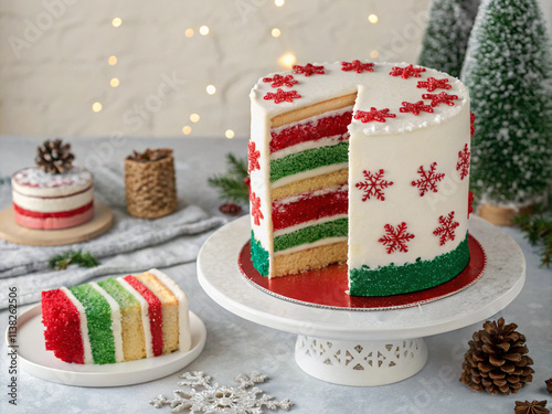 Christmas Cake with decoration ideas 3D illustration