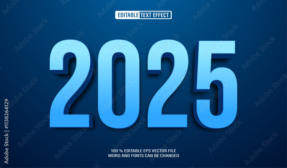 Editable 3d text style effect - Blue 2025 text effect Template Editable 3d text style effect - Blue 2025 text effect Template