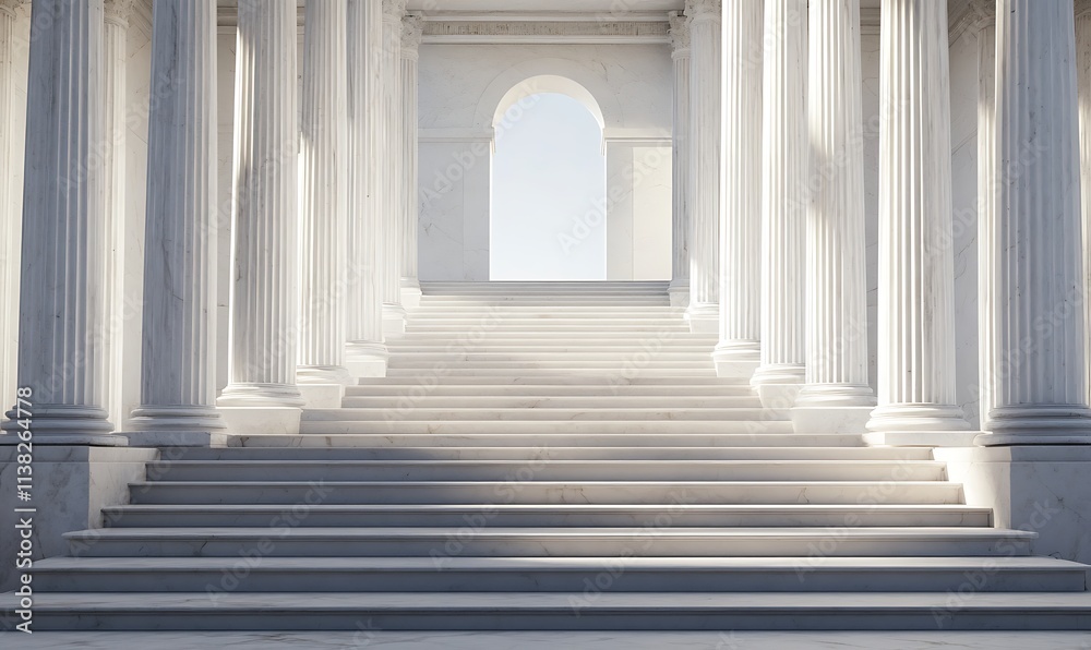 Interior marble stairs with pillars and columns in a palace, castle, or theater set against a white backdrop, Generative Ai Interior marble stairs with pillars and columns in a palace, castle, or theater set against a white backdrop, Generative Ai