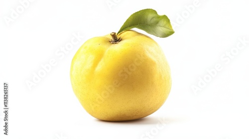 A quince on a white background with a thin shadow beneath it. photo