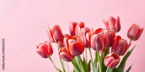 A delicate bouquet of pink tulips arranged against a soft pink backdrop, showcasing the vibrant hues and intricate details of these spring blooms.