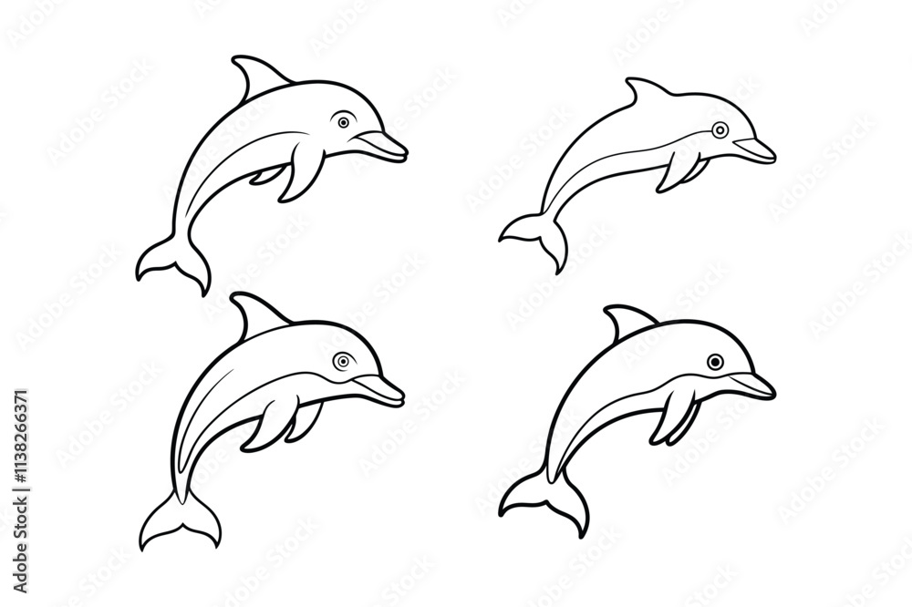 Naklejka premium dolphin set isolated on white