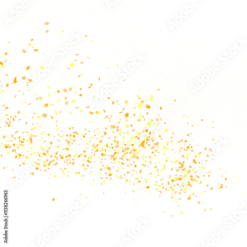 Banner with golden stars decoration. Festive border with falling glitter dust and stars.
