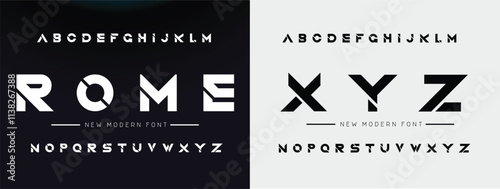 ROME, Abstract sport modern alphabet logo font. Typography bold typeface design for sport, technology, fashion, digital, future creative logos fonts. vector illustration