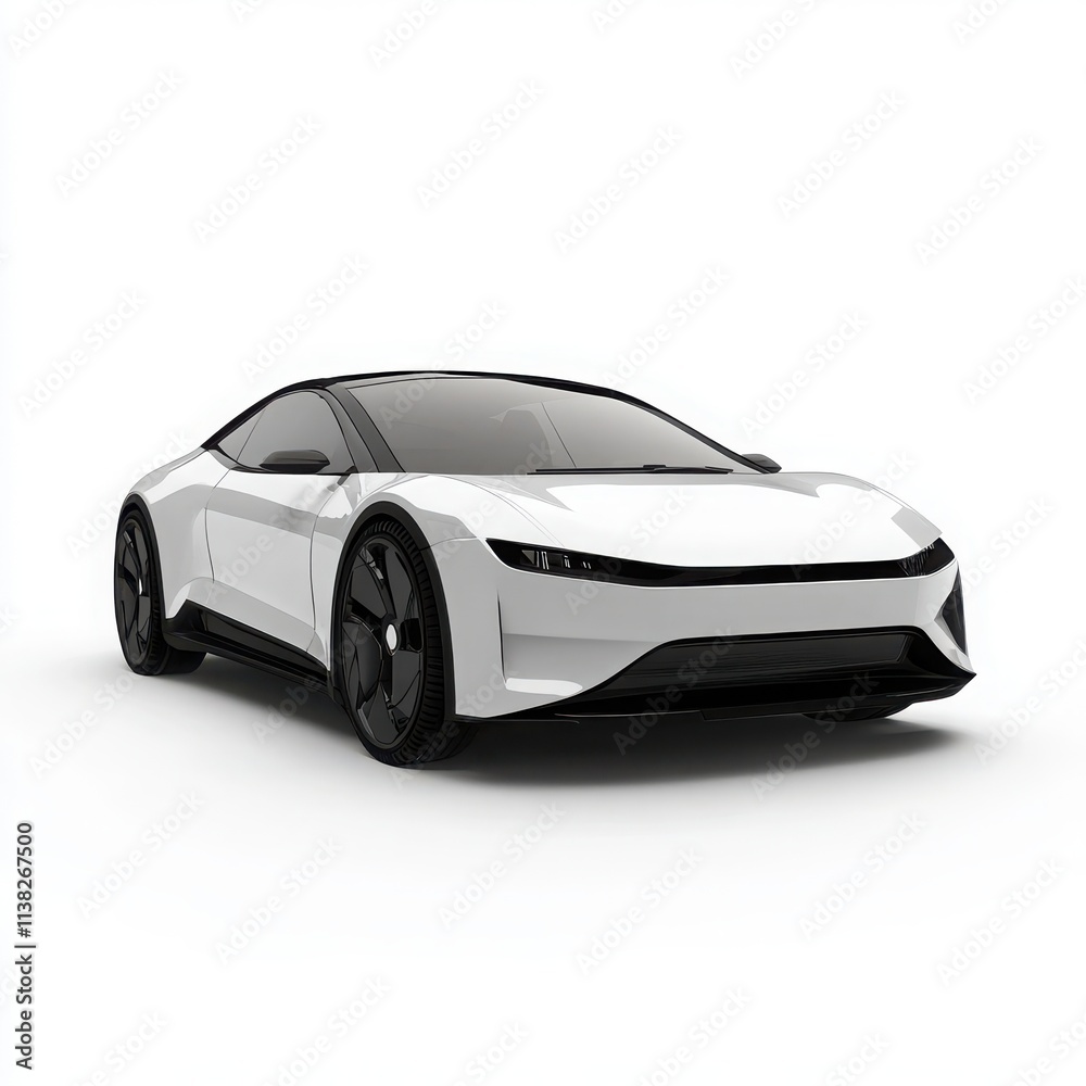 A clean-cut electric car with futuristic design features on a white background. A clean-cut electric car with futuristic design features on a white background.
