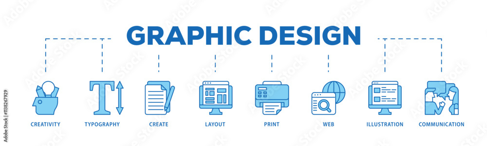 Graphic design infographic icon flow process which consists of creativity, typography, create, layout, print, web, illustration and communication icon live stroke and easy to edit . Graphic design infographic icon flow process which consists of creativity, typography, create, layout, print, web, illustration and communication icon live stroke and easy to edit .