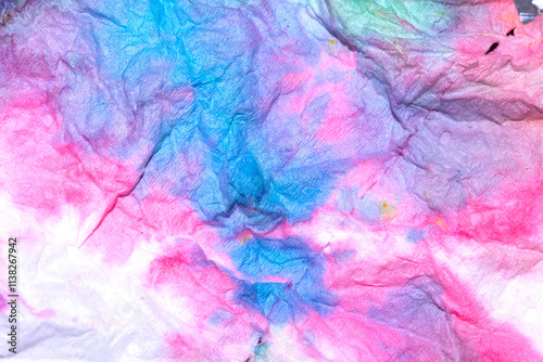 Paper Screwed Up Tissue With Pastel Watercolor Paints in Multicolour Rainbow For Background
