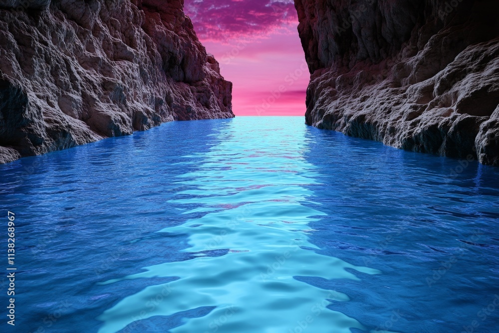 A futuristic fjord with glowing, holographic water that reflects neon cliffs and digital skies A futuristic fjord with glowing, holographic water that reflects neon cliffs and digital skies