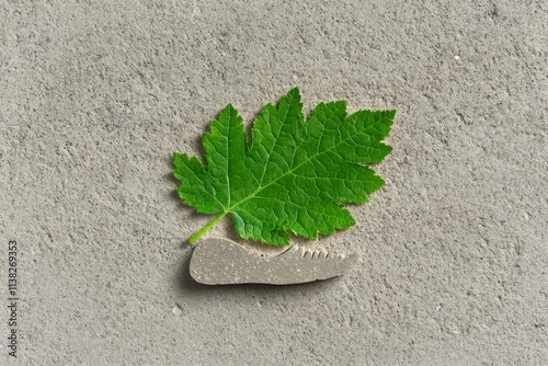 A geometric depiction of a single foot outline stepping onto a stylized leaf, evoking a connection with nature in minimal detail photo