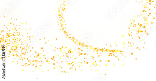Banner with golden stars decoration. Festive border with falling glitter dust and stars.