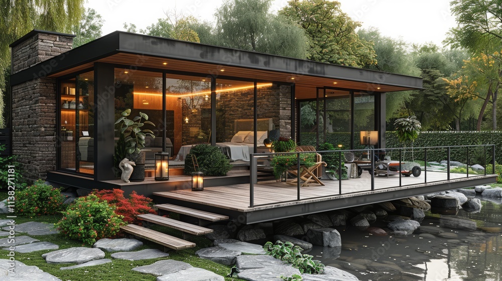 3D model of an elegant country house.