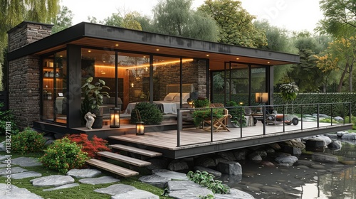 3D model of an elegant country house.