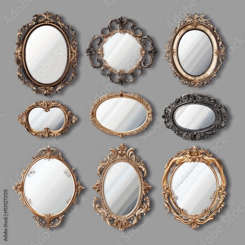 Wallpaper Mural Set collection of antique decorative wall mounted mirrors isolated on transparent background Torontodigital.ca