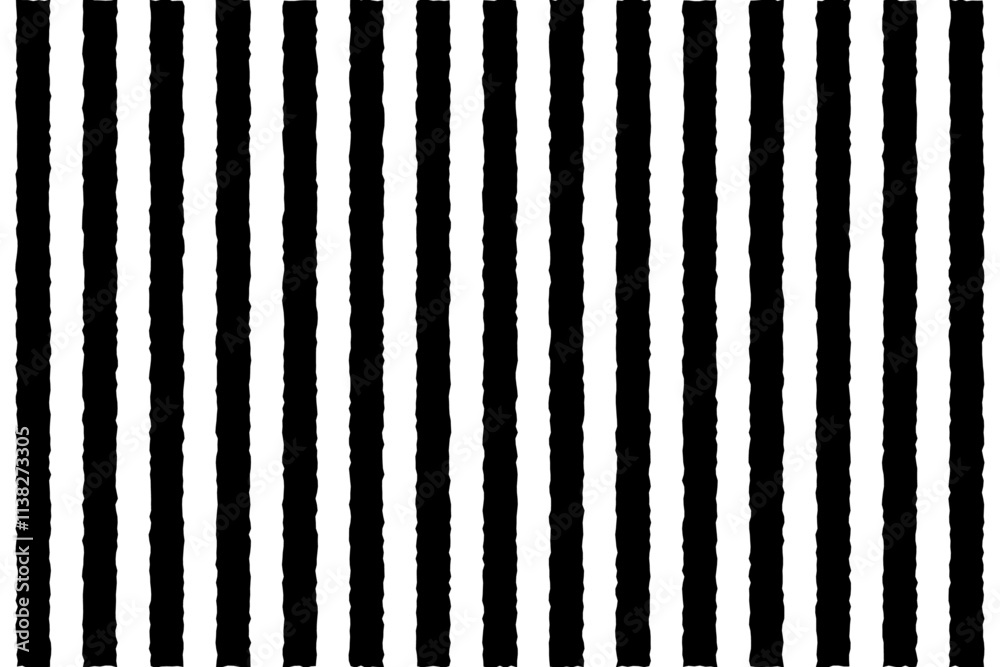 Naklejka premium 手書き感のある黒の縦縞、ボーダー、ストライプ、背景素材、シームレス、白黒