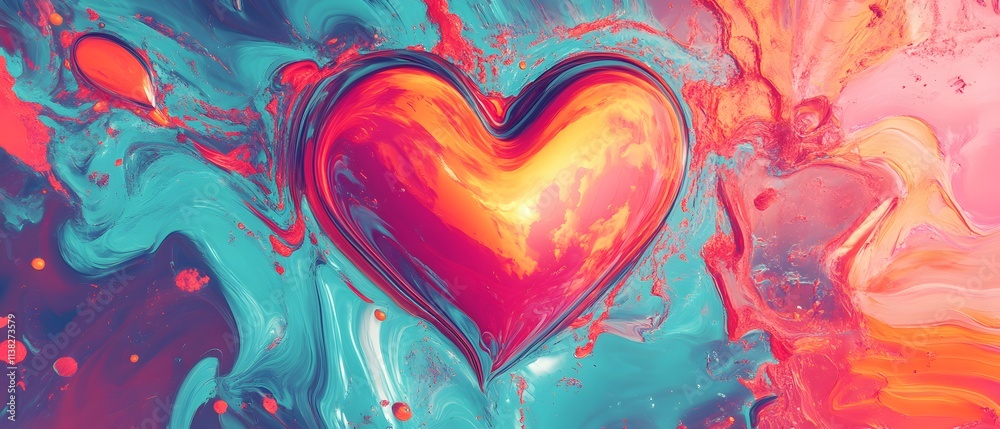 An abstract representation of love, featuring a vivid heart shape amidst vibrant swirls of color An abstract representation of love, featuring a vivid heart shape amidst vibrant swirls of color
