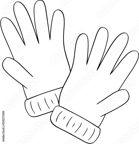 pair of winter gloves, cold weather protective gear. Isolated vector on white background graphic line composition