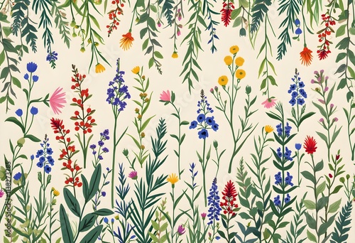 Seamless Wildflower and Greenery Background Pattern