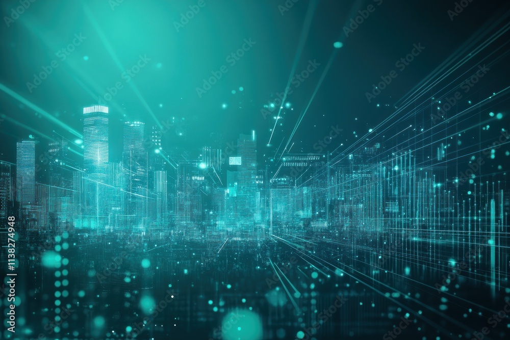 Obraz premium Futuristic Cityscape: A Digital Metropolis at Night