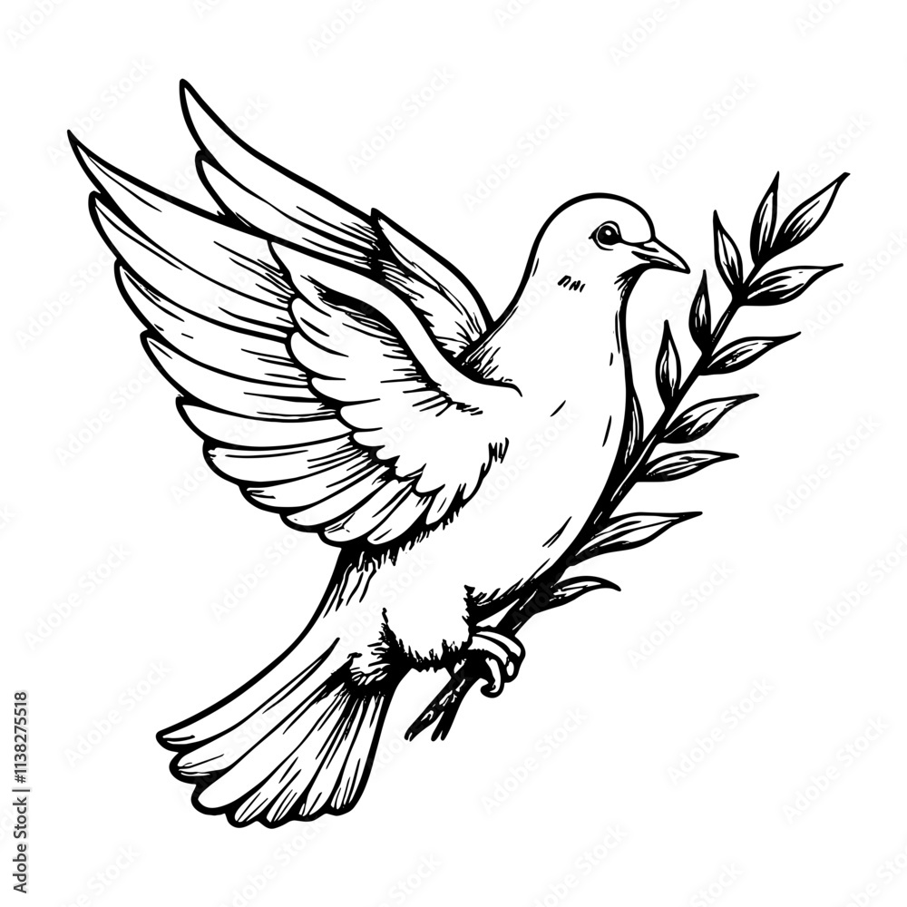Obraz premium Dove carrying olive branch in flight, symbol of peace and hope