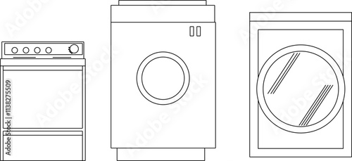 vector sketch illustration of the silhouette of a clothes washing machine design to make household chores easier.eps