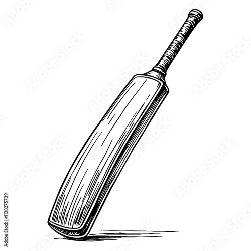 Stylized cricket bat sketch in black and white, sports illustration