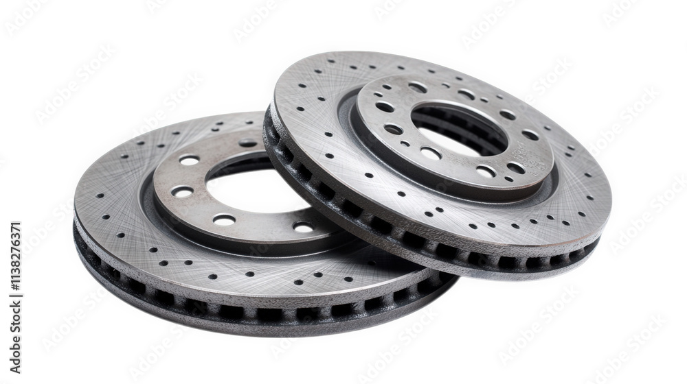 Two Automotive Brake Discs Shown Close Up, on transparent background , png Two Automotive Brake Discs Shown Close Up, on transparent background , png