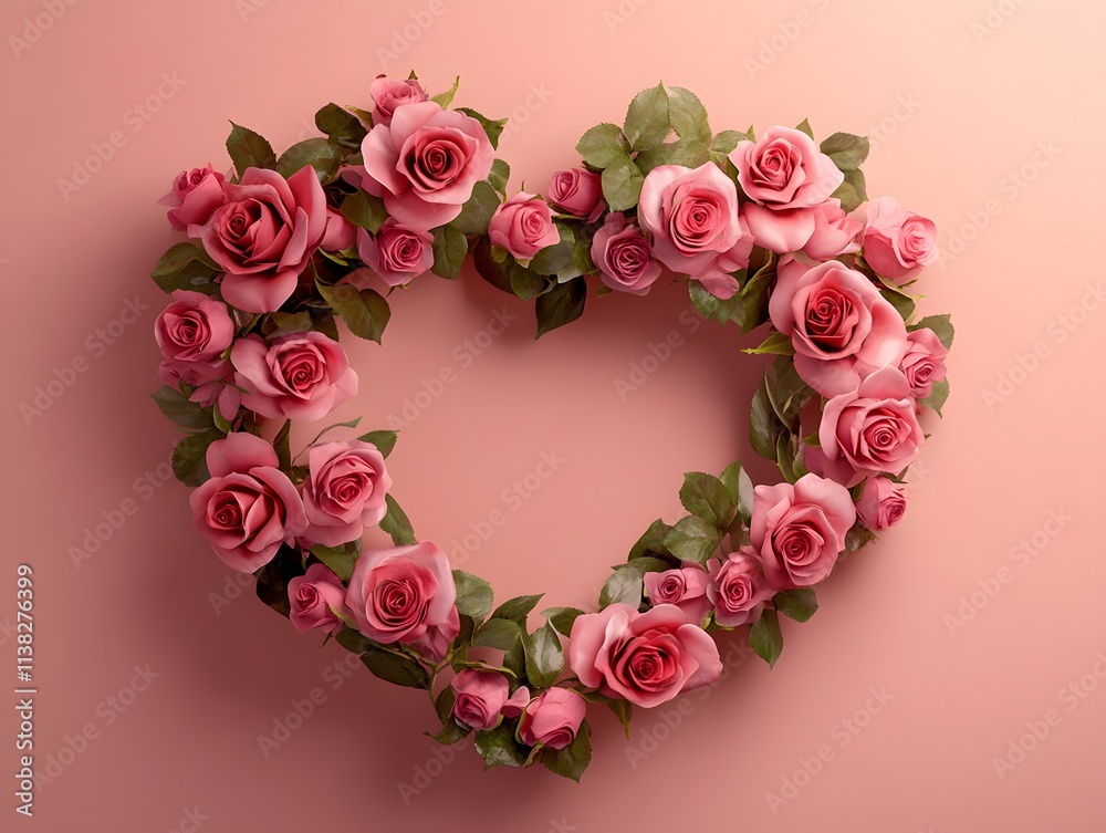 A beautiful arrangement of pink roses forming a heart shape against a soft pink background, symbolizing love and affection. A beautiful arrangement of pink roses forming a heart shape against a soft pink background, symbolizing love and affection.