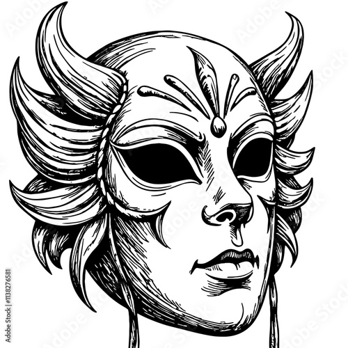 Intricate mask design in black and white, artistic symbolism