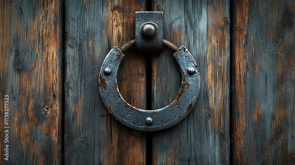 A weathered horseshoe nailed above a rustic wooden door, illuminated by soft golden hour light, with intricate wood grain details and a warm, inviting ambiance, hd quality, natural look. --ar 16:9 A weathered horseshoe nailed above a rustic wooden door, illuminated by soft golden hour light, with intricate wood grain details and a warm, inviting ambiance, hd quality, natural look. --ar 16:9