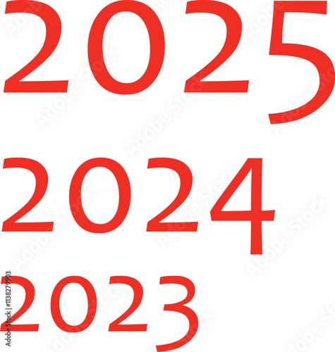 The years 2025, 2024, and 2023 are displayed in bold red numerals against a clean white background, representing the passage of time and the future