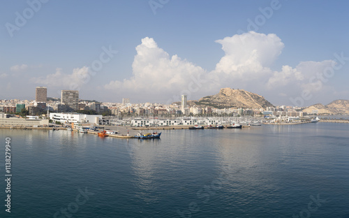 Panoramic view of Alicante, Spain from the water looking into the town and surrounding countryside