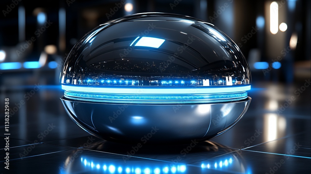 Futuristic Sphere of Advanced Technology, Glowing with Blue Light Futuristic Sphere of Advanced Technology, Glowing with Blue Light