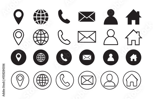 Website set icon vector. Name, phone, mobile, place, location, mail, website and message card sign.illustration eps 10