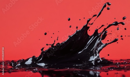 Black Liquid Splash on Red Background photo