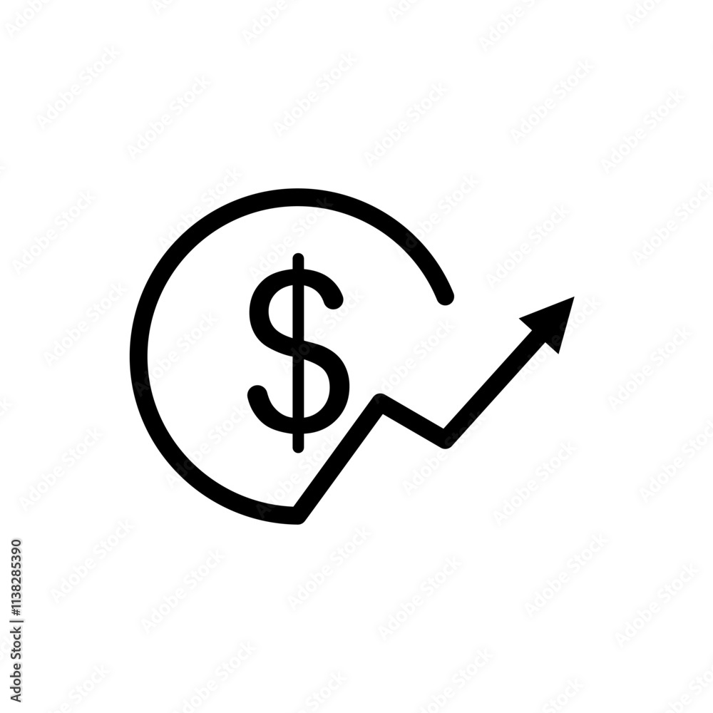 dollar icon with rising arrow, simple flat style, vector illustration symbol sign logo template pictogram, for ui or ux isolated on white for mobile app, editable dollar icon with rising arrow, simple flat style, vector illustration symbol sign logo template pictogram, for ui or ux isolated on white for mobile app, editable