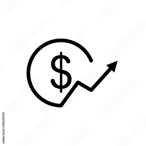 dollar icon with rising arrow, simple flat style, vector illustration symbol sign logo template pictogram, for ui or ux isolated on white for mobile app, editable