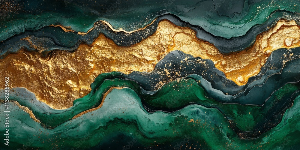 Fototapeta premium Liquid Gold: Abstract Emerald and Gold Swirls 