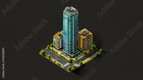 Simple Isometric Vector Graphic of a Modern City with Buildings photo