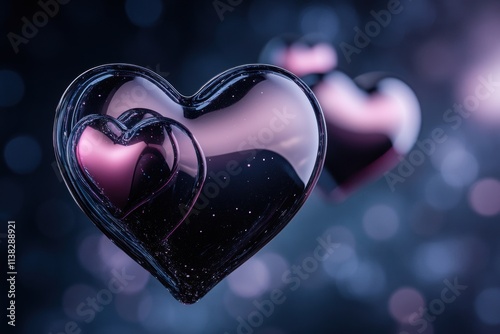 futuristic valentines art, a dazzling display of robotic hearts drift in space, embodying a modern take on valentines day in a cosmic setting photo