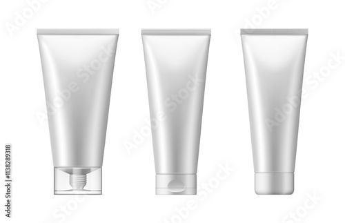 Blank plastic tube with cap mockup for cosmetics. Vector isolated set of realistic beauty products, lotions or shampoo, creams or toothpaste. Ointment or treatment for skin and body, packages