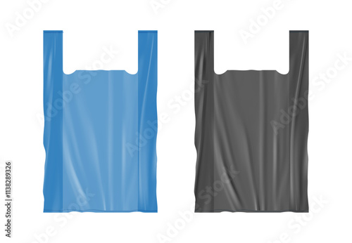 Polyethylene bags with handles for carrying and with copy space. Vector isolated realistic sacks for rubbish, organic products, plastic or biodegradable packet for trash or litter, household junk