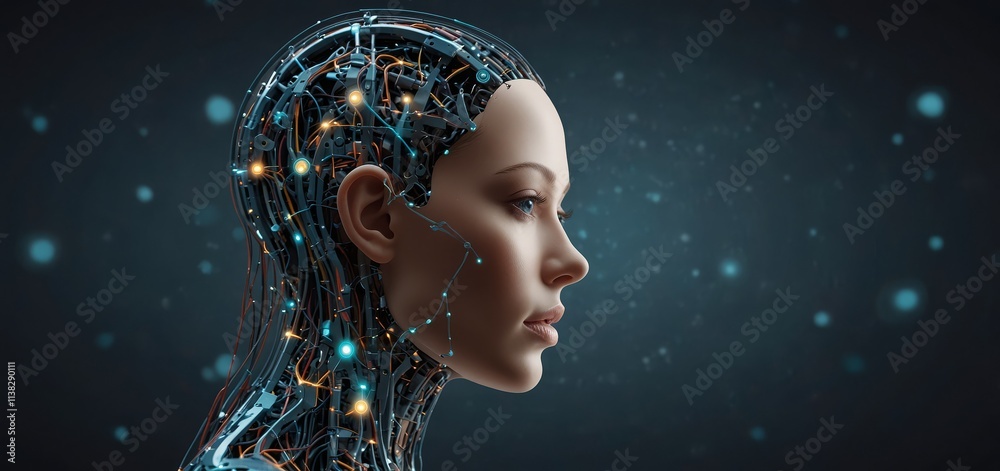 Obraz premium Artificial intelligence. Interconnected knowledge representation