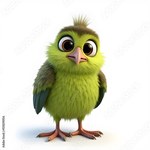Green Kwik Bird Clipart Adorable 2D Cartoon Exotic Bird Illustration

