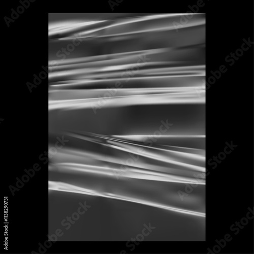 Crumpled plastic film or foil with glued or wrinkled effect. Vector isolated creased mockup for poster or banner, old or grunge surface of polyethylene material for wrapping or packaging