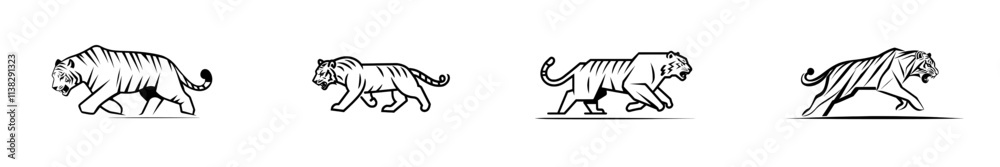 A tiger depicted in a modern ink illustration, styled as a hand-drawn engraving. A tiger depicted in a modern ink illustration, styled as a hand-drawn engraving.