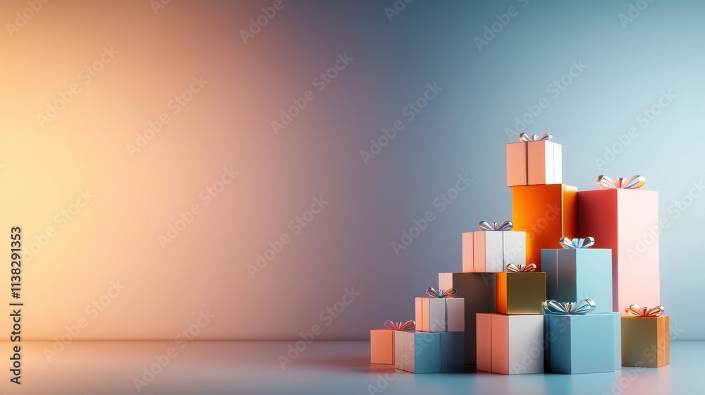 Colorful gift boxes stacked creatively modern studio setting high-quality image elegant presentation artistic perspective Colorful gift boxes stacked creatively modern studio setting high-quality image elegant presentation artistic perspective