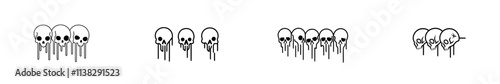 Collection of hand-drawn grunge ink graffiti skull doodles. Tattoo set. Contemporary illustration bundle.