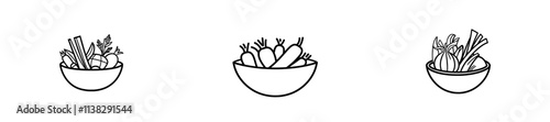 A modern illustration featuring an engraving-style hand-drawn ink sketch of a vegetable salad in a bowl.